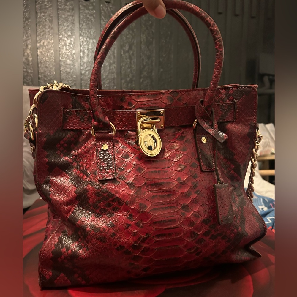 Michael Kors Red Python-Embossed Satchel - image 1